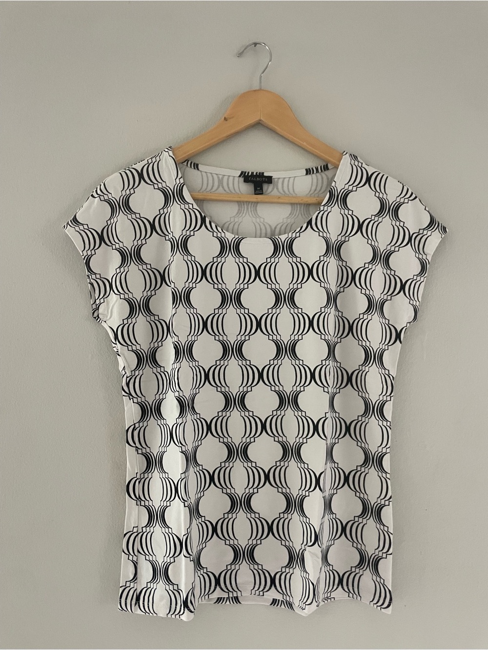 Talbots Black & White Geometric Cap-Sleeve Blouse